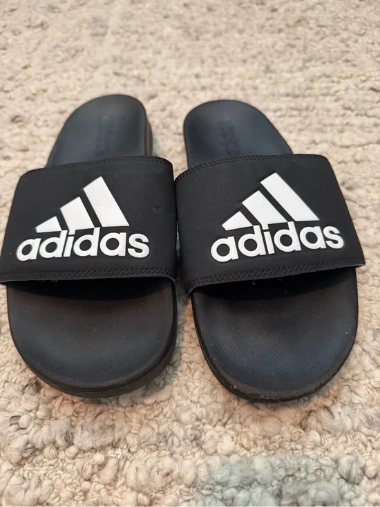 adidas Black Slide Sandals with White Logo