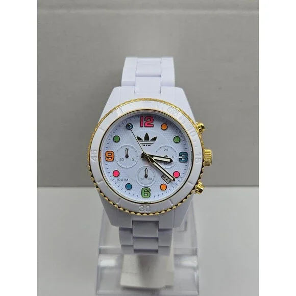 Adidas Originals Brisbane White Gold 44mm Chronograph Sports Watch New Battery