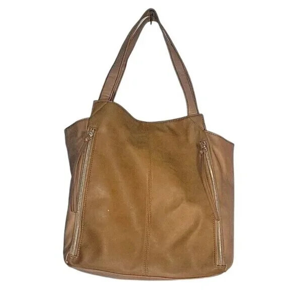 Tan Faux Leather Tote Bag With Zipper Pockets & Dual Handles By Relic‎