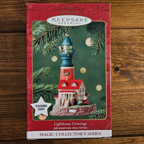 Lighthouse Greetings 2001 Hallmark Keepsake Christmas Ornament W Flashing‎ Light