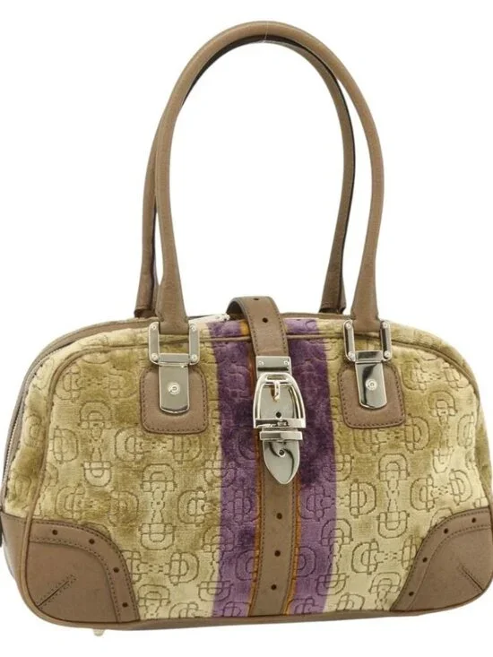 GUCCI Horsebit Boston Bag Velor Gold Beige 145770 Auth 176490V