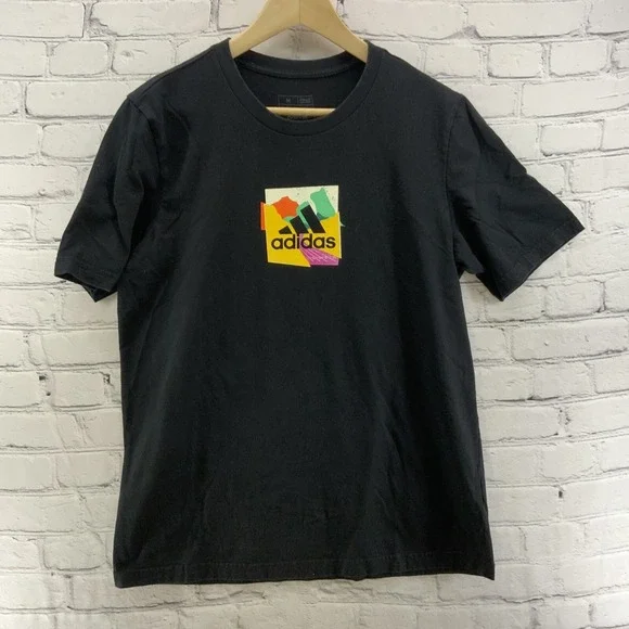Adidas T Shirt Mens Sz M Black Graphic Print Decal‎