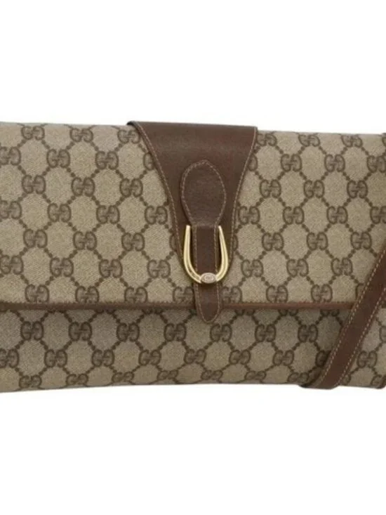 GUCCI GG Supreme Shoulder Bag PVC Beige Gold Auth ka3509