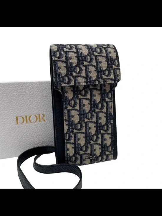 Dior Oblique Jacquard Crossbody Pouch in Navy & Beige