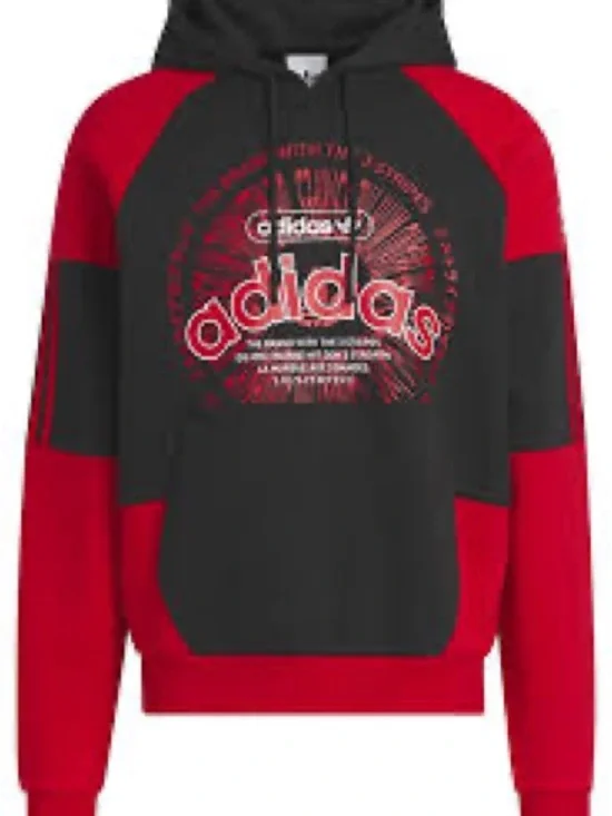 adidas Black and Red Logo Pullover Hoodie