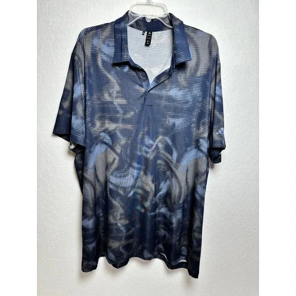 Adidas Mens Blue Grey Abstract Camo Print Performance Golf Polo Shirt 2XL JN9074