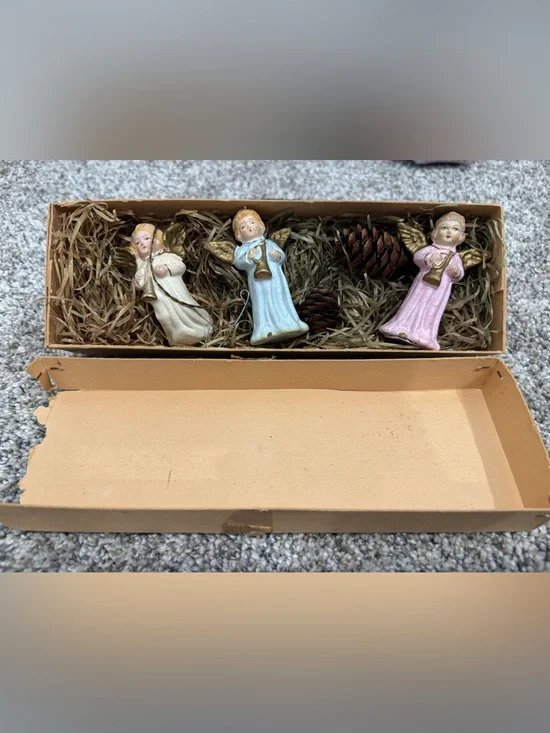 Vintage 1940s Paper Mache Angle Ornaments US Zone Western Germany Set of 3