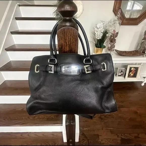 Authentic Michael Kors Hamilton Bag - Black Leather with crossbody strap