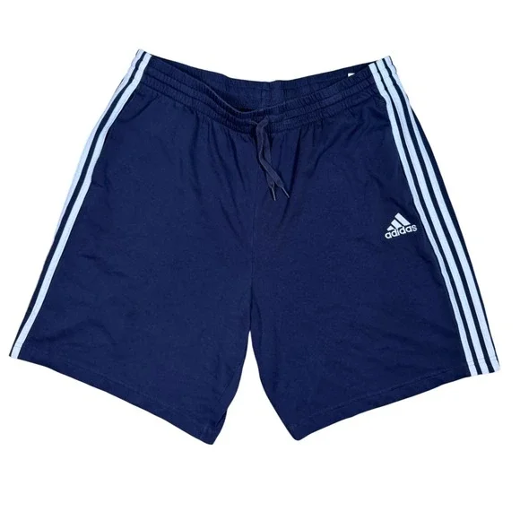 Adidas Athletic Shorts Mens 2XL Navy Blue 3-Stripe Drawstring Jersey Gym Sport