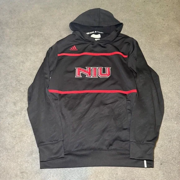 Adidas NIU Huskies Northern Illinois University Hoodie Black Red Mens Medium