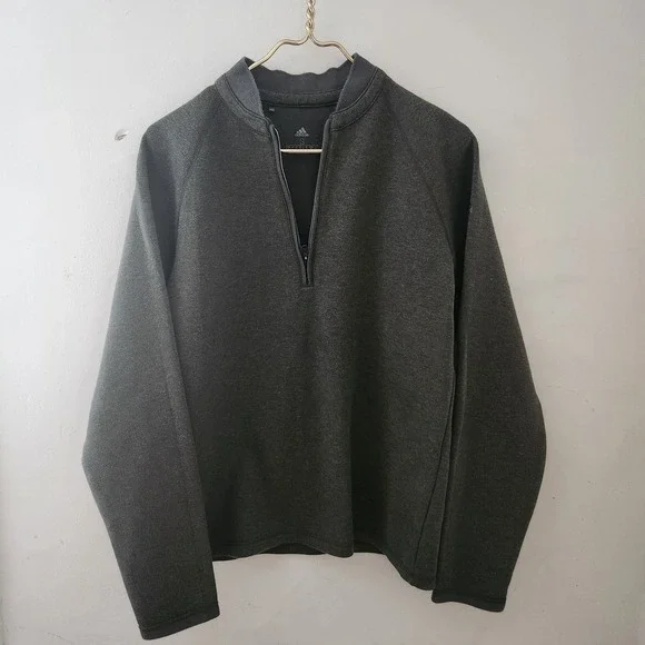 Adidas Mens Small Quarter Zip Pullover Heathered Green Gray Mock Neck Sweatshirt