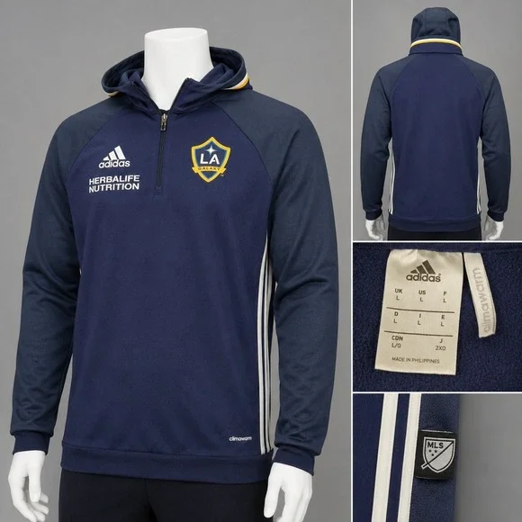 Adidas LA Galaxy Hoodie Mens Large Navy Blue Excellent Climawarm Quarter Zip MLS