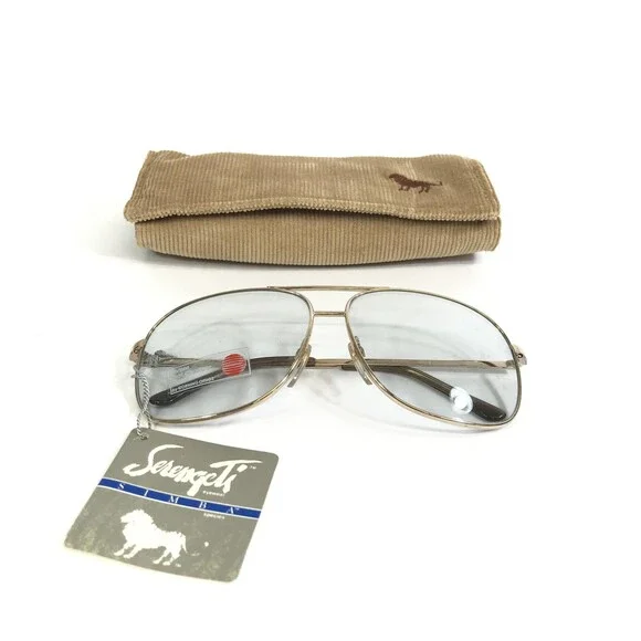 Vintage Serengeti Sunglasses Mens 5078M Species Gold Aviator Blue Photochromic