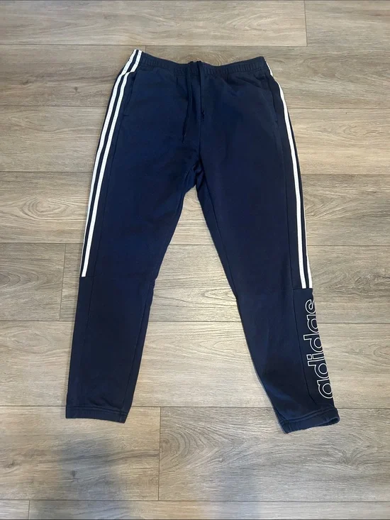 Adidas Navy Jogger Pants with White Stripes Size Large