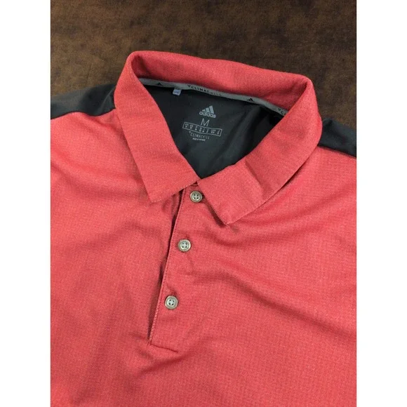 Adidas Climachill Mens Polo Shirt Medium Red Grey Colorblock Athletic‎ Golf Top