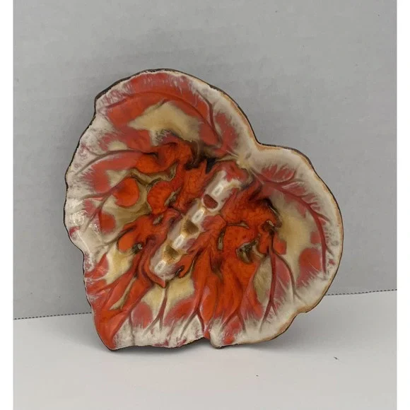 Vtg 1963 Leaf Ashtray No. 779 By Treasure Craft Orange Brown