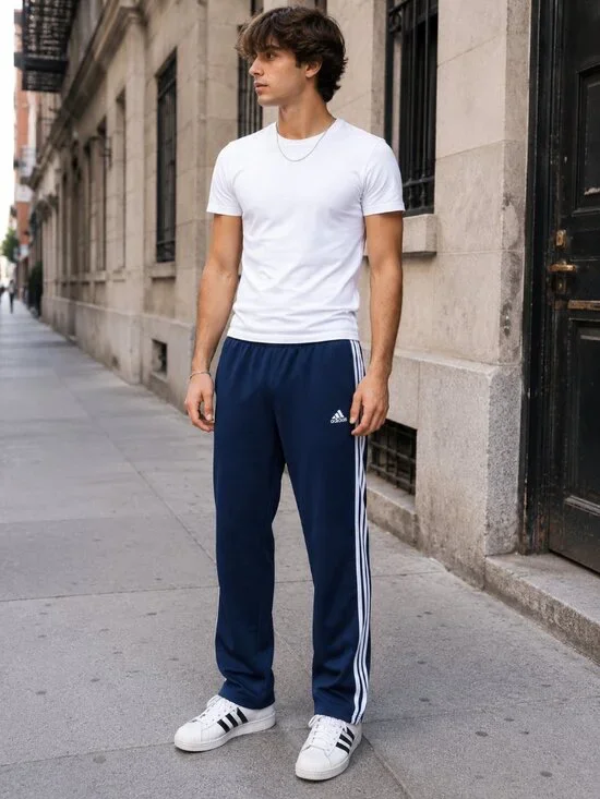 Adidas Track Pants Mens Blue White Stripe Y2K Retro Athletic Straight Vintage