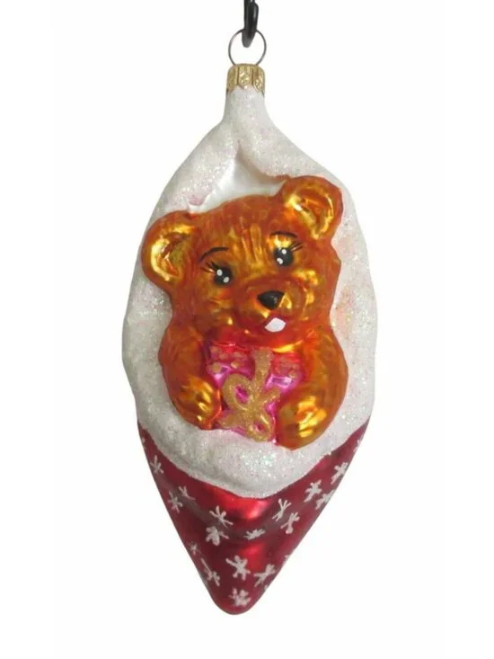 Vintage Christopher Radko Cozykins Bear Glass Christmas Ornament 6” Tall