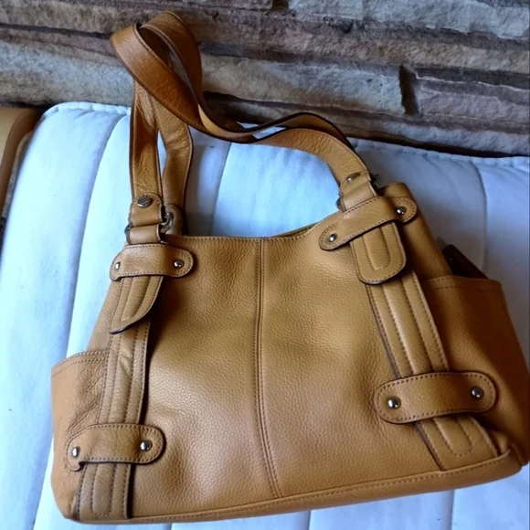 Tignanello Pebble 100% Leather Shoulder Hobo Bag/Purse Yellow