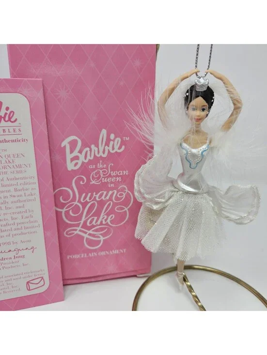 1998 Avon Barbie as The Swan Queen in Swan Lake Porcelain Ornament Original Box