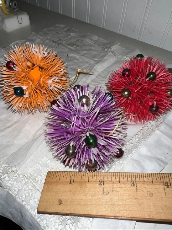 Vintage MCM Mercury glass & plastic atomic ball Christmas ornaments