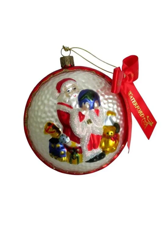 Vintage Waterford Santa Glass Christmas Ornament With Globe and Toys 4.5