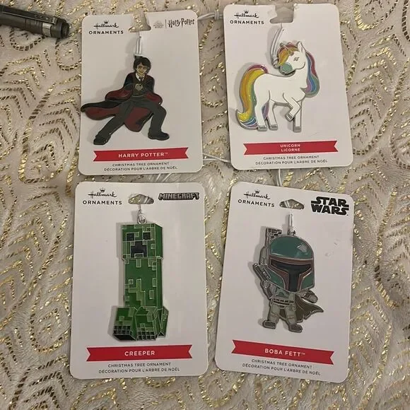 Lot of 4 nip nwt hallmark metal ornaments harry potter minecraff star wars magic