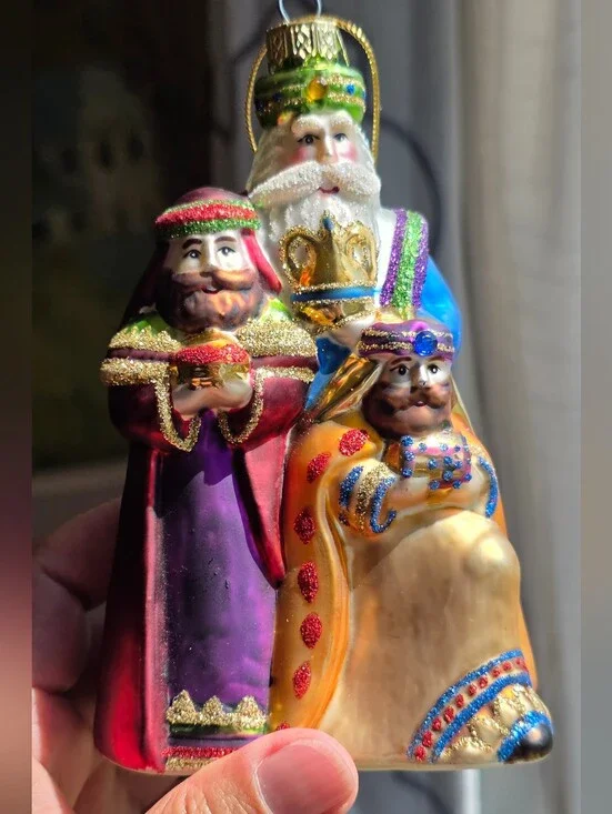 Blown Glass Three Wise Men Nativity Ornament - Multicolor