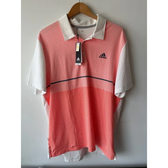 Adidas Mens Ultimate365 Colorblock Golf Polo Orange White Striped XL New NWT