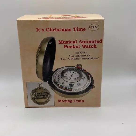 Mr. Christmas Musical Animated Train Die-Cast Pocket Watch VTG Gift Railroad NOS