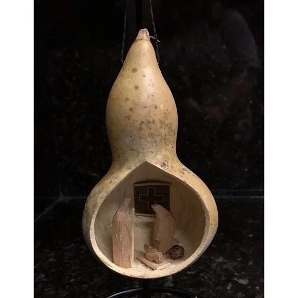 Vintage Nativity Gourd‎ Christmas Tree Ornament Folk Art