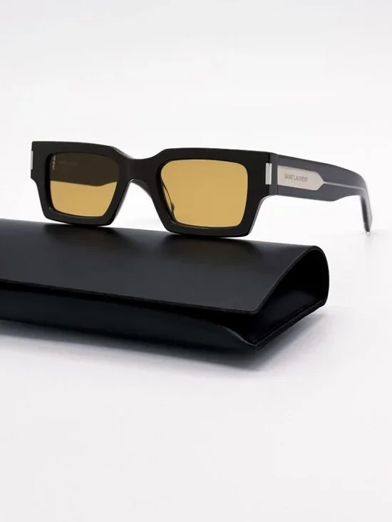 New Saint Laurent Brown Yellow Square Unisex Sunglasses SL572 007