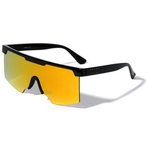 Shield Sunglasses Mirrored Lens Visor Sport Style Stars Accents Men Lentes Gafas