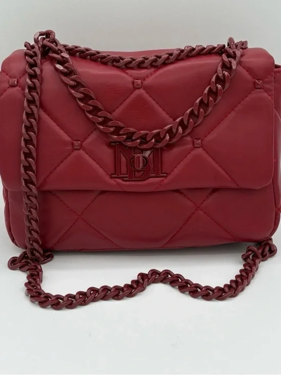 Badgley Mischka Quilted Shoulder Bag with Chain Strap in Wine Red