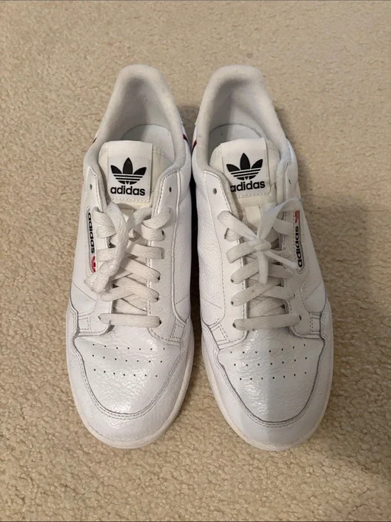 adidas White Leather Trainers with Black Trefoil