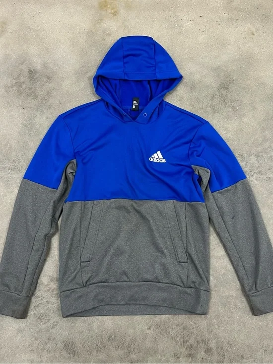 adidas Blue and Gray Colorblock Pullover Hoodie