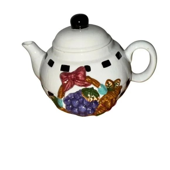 Tabletops Unlimited Vintage Ceramic Teapot‎ Fruit Motif Decorative