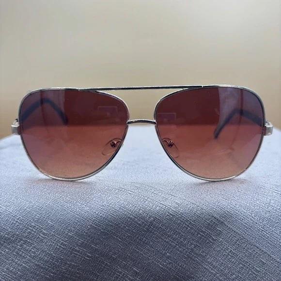 Silver Aviator Sunglasses Brown Gradient Lens Textured Arms 40301-174602-T05