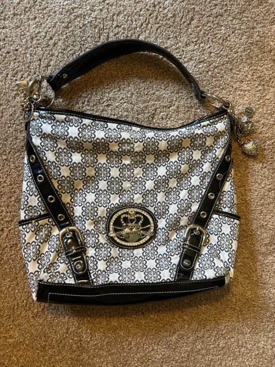 Kathy Van Zeeland Black & White Logo Medallion Shoulder Bag