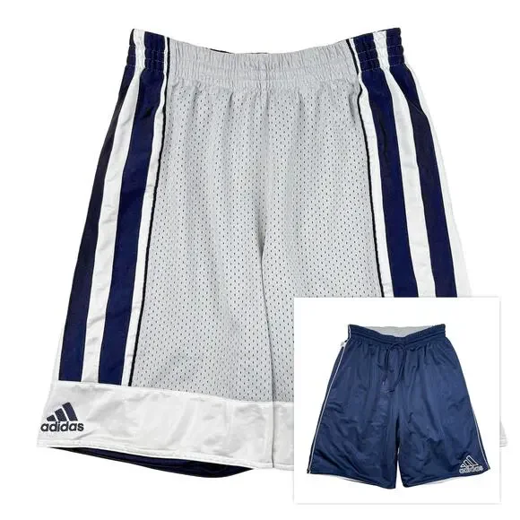 VTG Adidas Reversible Basketball Shorts Mens L Y2K Mesh Navy Gray Shiny 2006