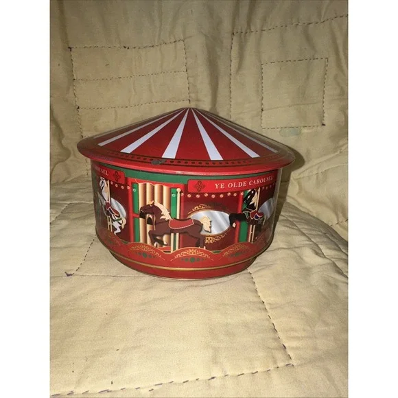 Ye Olde Carousel Cookie Tin Wind Up Music Metal Tin