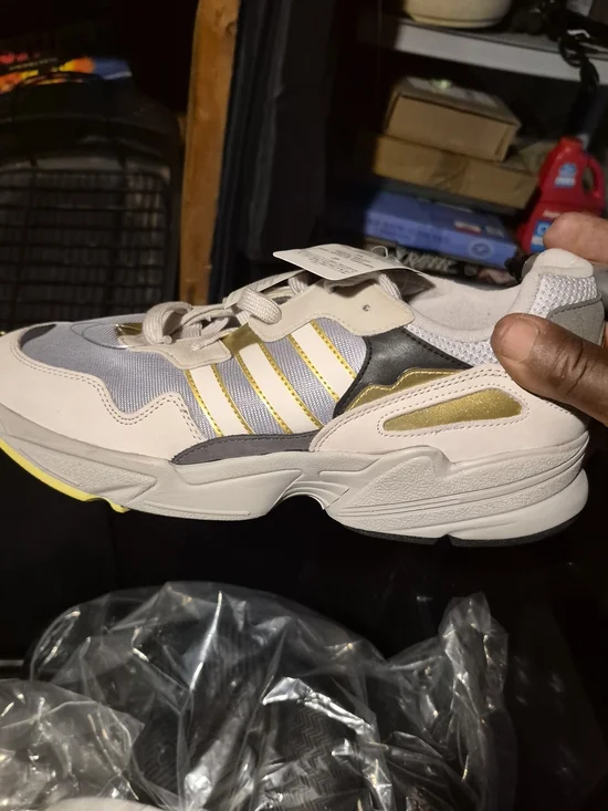 adidas Men's White and Gold Chunky Runner Sneakers