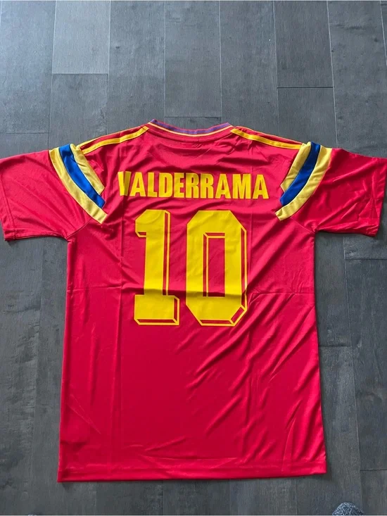 Carlos Valderrama #10 Colombia red yellow and blue soccer jersey size L