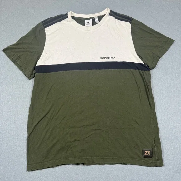 Adidas Originals ZX‎ Colorblock T-Shirt Mens XL Olive Green Cream Trefoil Logo
