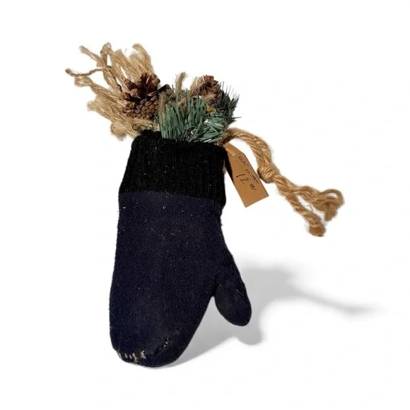Vintage Handmade Amish Child’s Mitten Christmas Ornament Navy & Black Wool