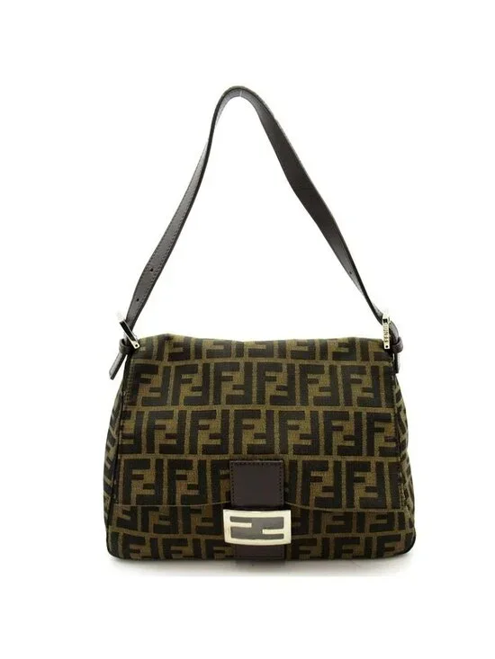 Fendi Zucca Mamma Bucket Canvas Leather Handbag Brown