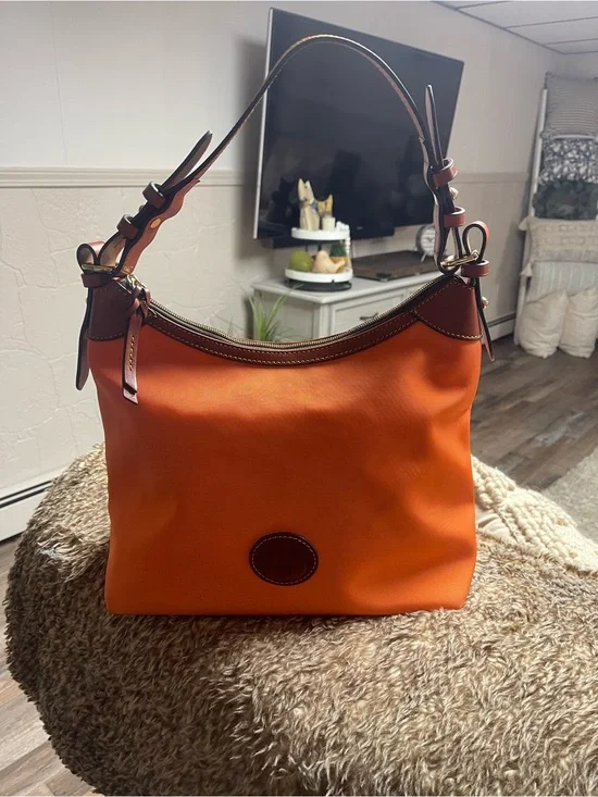 Classic Orange Shoulder Bag with Brown Trim