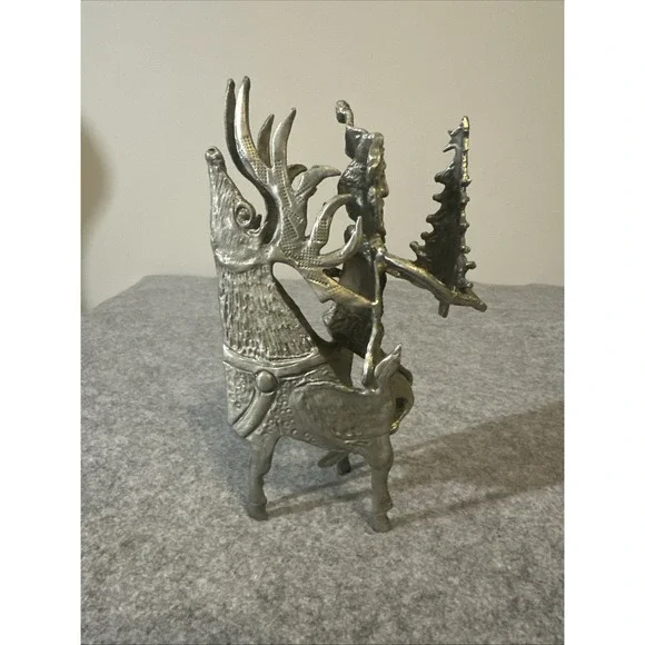 Pewter Santa with Deer and Tree By Don Drumm Home Decor Retired Signed