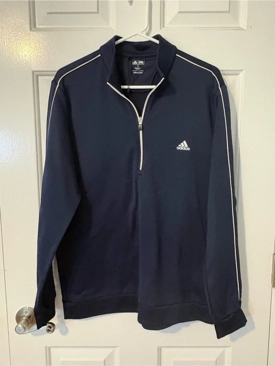 Adidas Golf Quarter Zip preppy Pullover Navy White Stripe Performance Men’s M