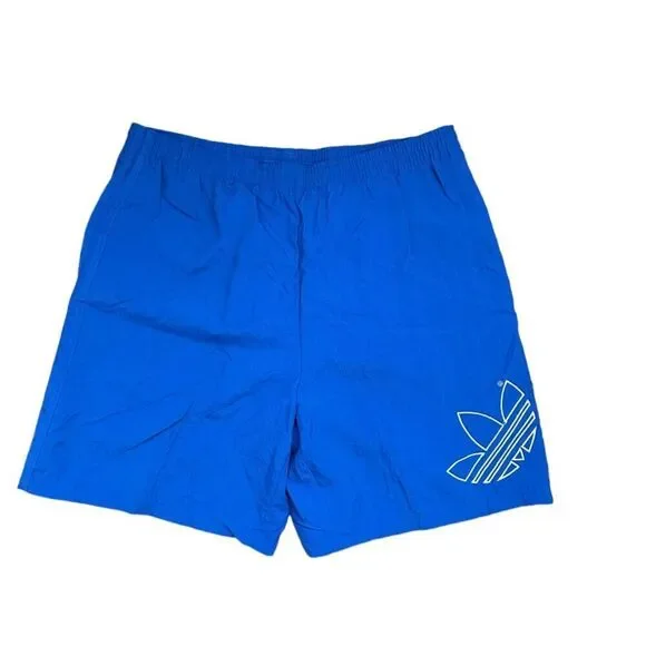 Vintage 90's Adidas Nylon Shorts Men's L Royal Blue‎ Lined Logo Deadstock Casual